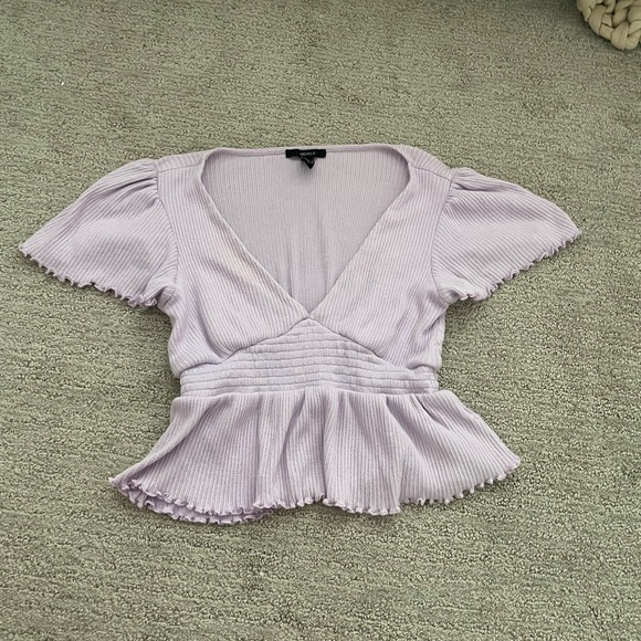 Women’s Lavender Babydoll Blouse Ruffle Spring Summer Coquette Casual Minimalist - Picture 1 of 3